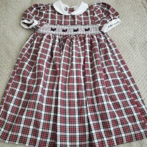 Vintage Little Bitty Plaid Smocked Scotty Dog Dress Size 6x Back to School/Pics